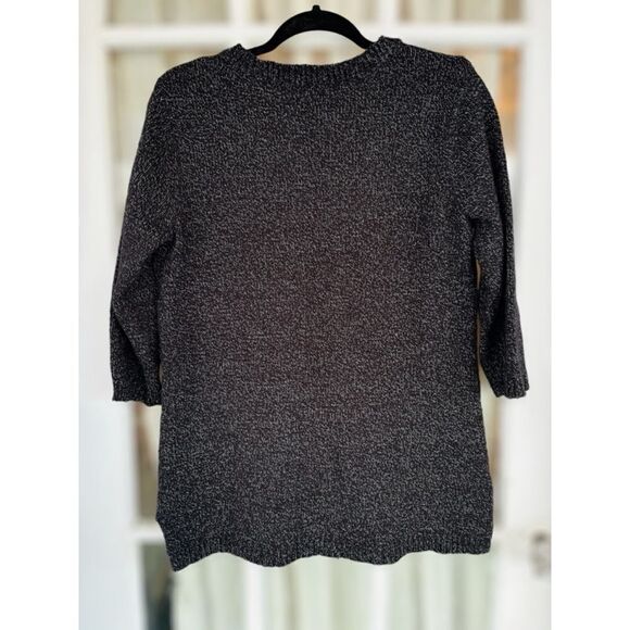 Karen Scott Women’s Small Black Knit V-Neck 3/4 Sleeved Woven Pullover Sweater - Picture 3 of 12